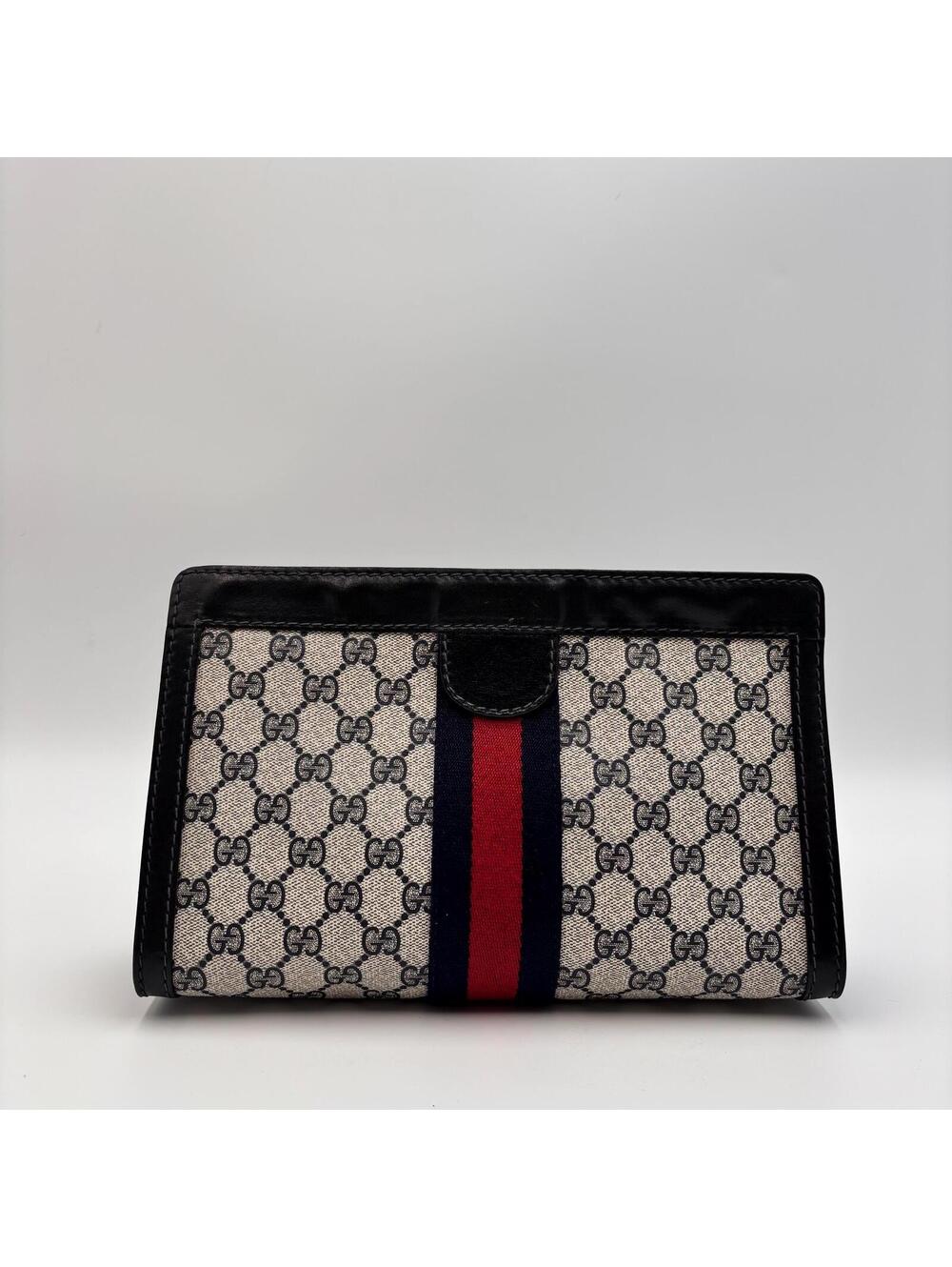 Gucci Vintage GG Supreme Web Clutch Pouch Bag Navy Red - Picture 4 of 8